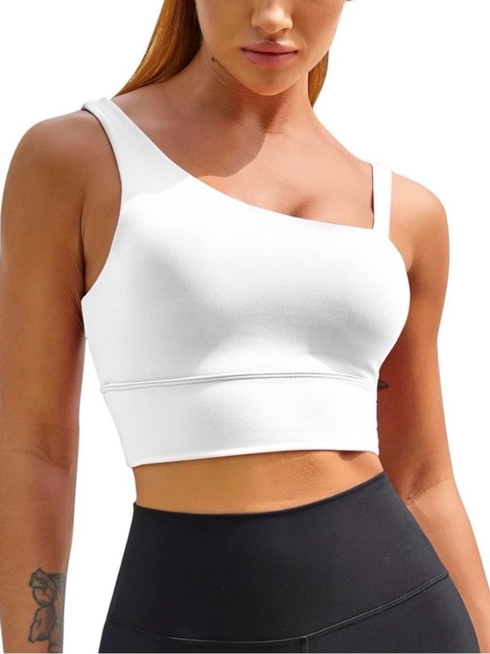 New Women's Large White Medium Support Asymmetrical Sports Bra Yoga Top